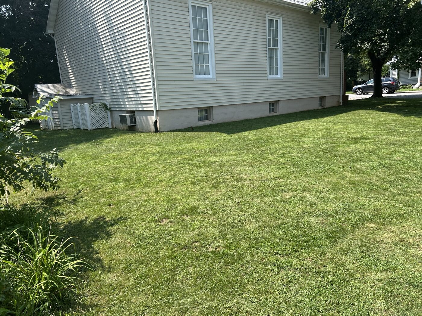 Finished lawn beside the church