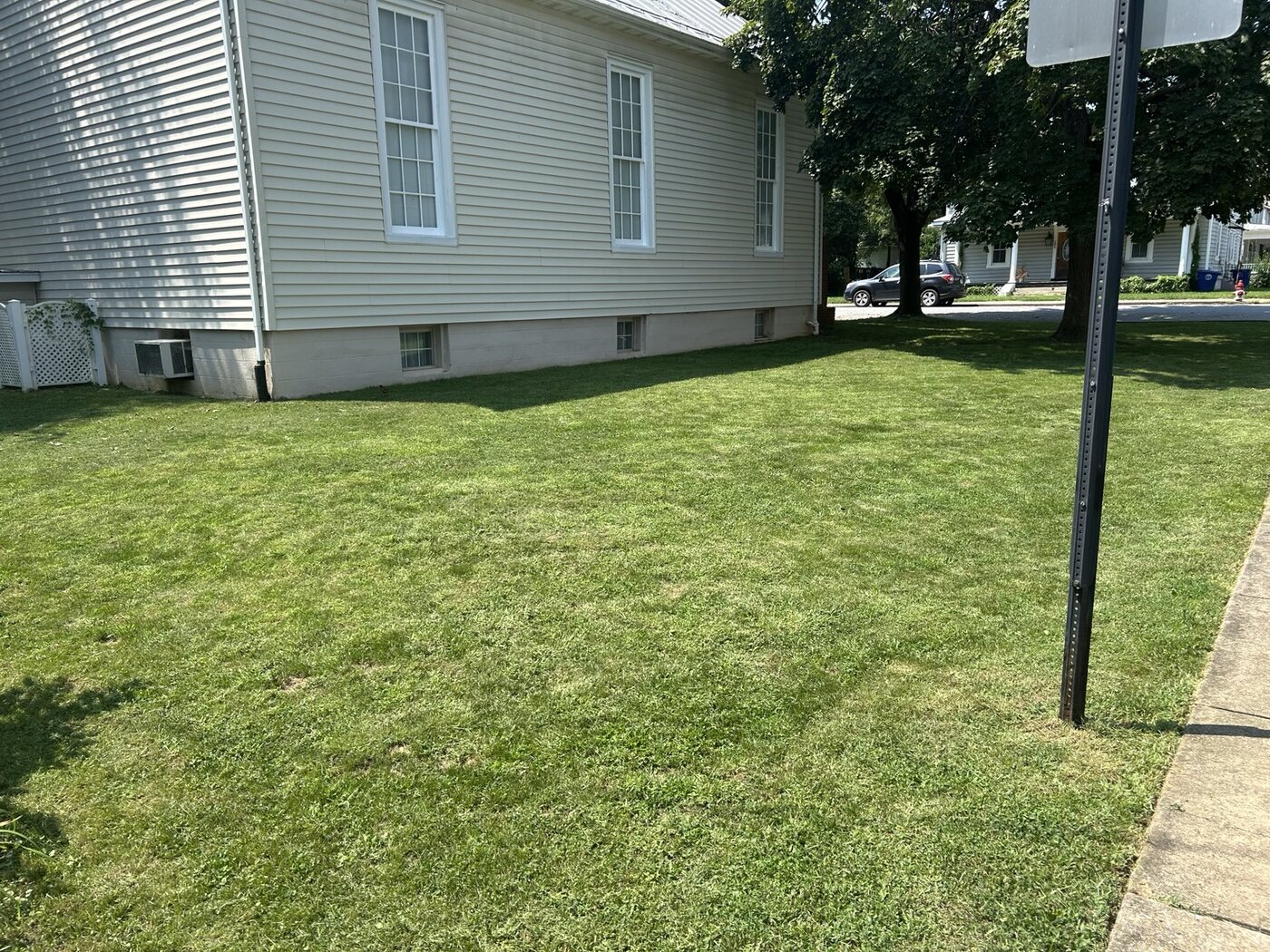 Freshly maintained church lawn